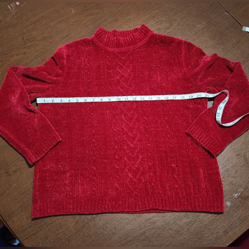 Alfred Dunner Vibrant Red Crew Neck Distressed Sweater - Picture 2 of 6
